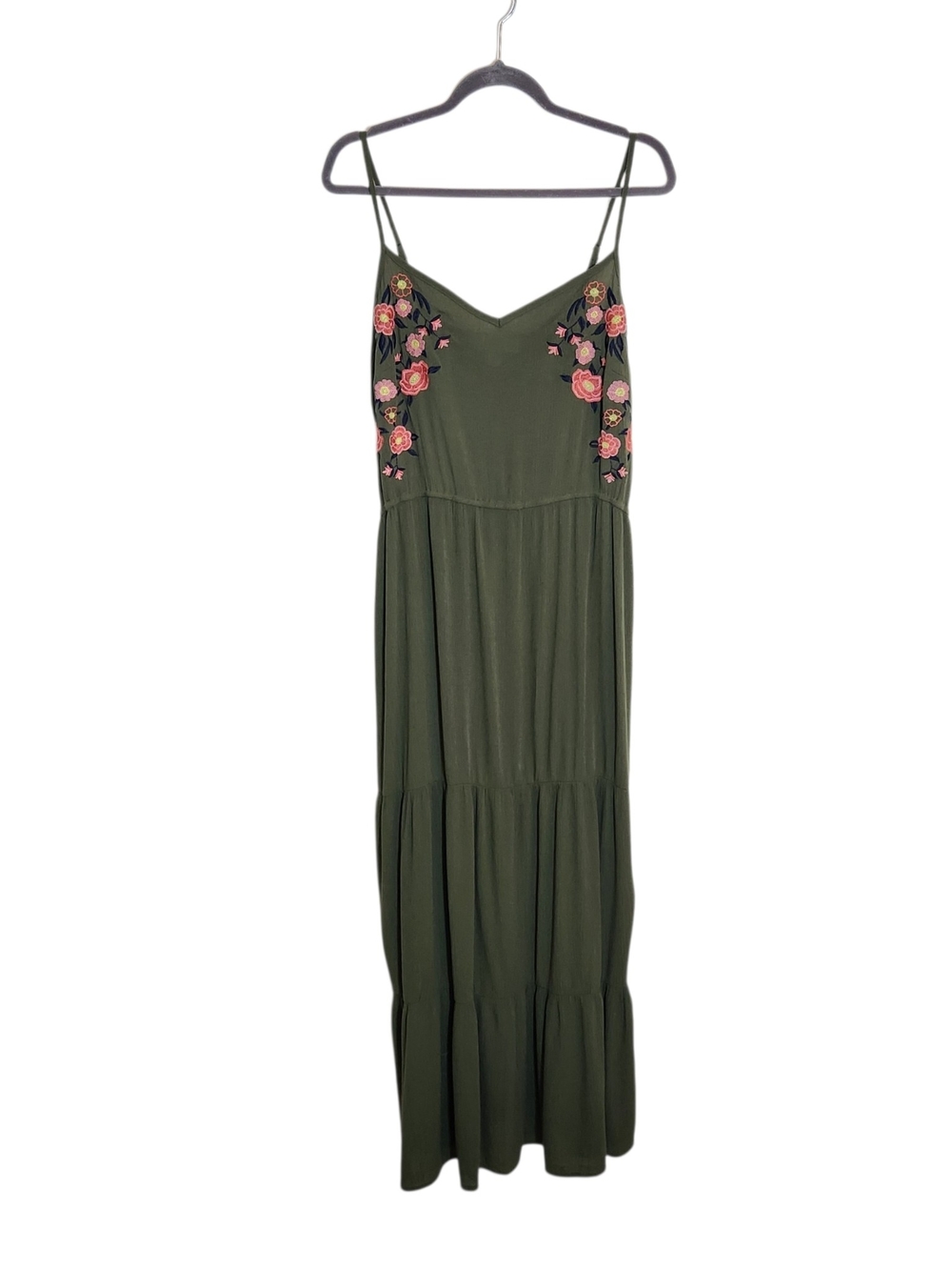 Kelly Renee Olive Green Embroidered Boho Maxi Dress Size XL